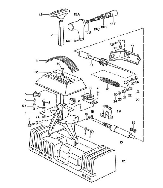 Diagram 701-010 Porsche 924 (1977-1988) Sistema a leva manuale, gruppo pedali 
