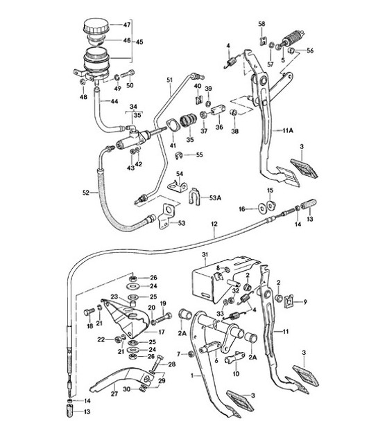Diagram 702-005 Porsche 991 (911) MK1 2012-2016 Hand Lever System, Pedal Cluster 