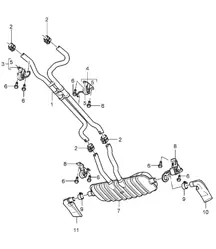 Exhaust system / Front muffler / Rear muffler / Tail pipe(PR:T90,T91) Cayenne 9PA (955) 4.5L 2003-06