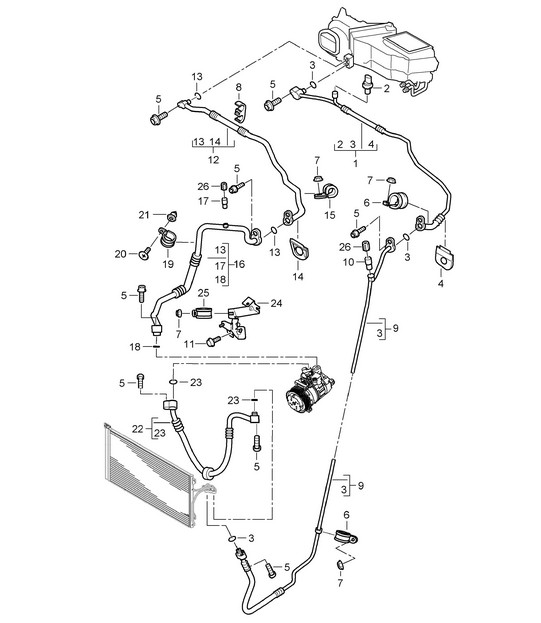Circuit réfrigérant (PR:D9J,9AB,9AD) - Avant - Cayenne 9PA (955) 3.2L 2003-06