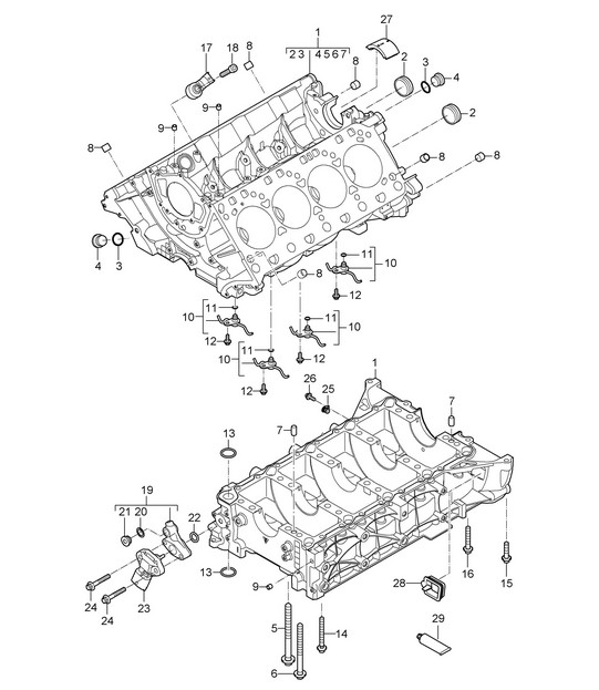 Crankcase housing / Individual parts (Model: 4801,4851) Cayenne 9PA1 (957) 4.8L 2007-10