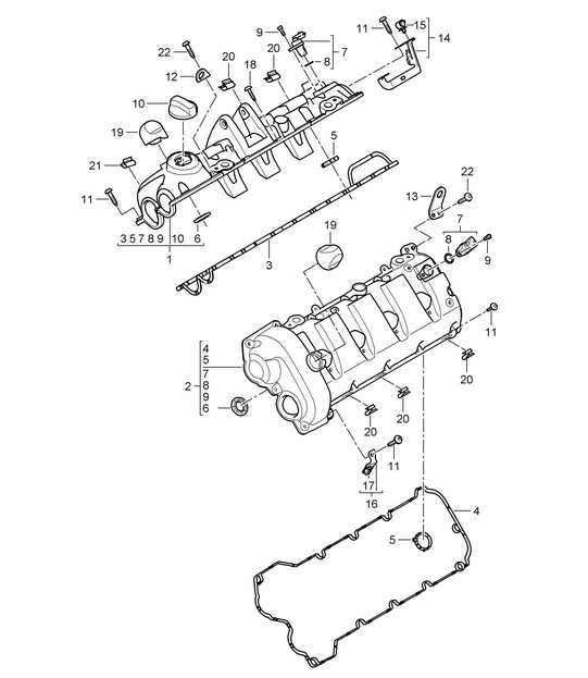 Valve cover (Model: 4801,4851) Cayenne  9PA1 (957) 4.8L 2007-10