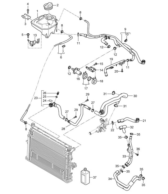 Système de refroidissement du liquide de refroidissement / Vase d'expansion du liquide de refroidissement (PR:D5X) Cayenne 9PA1 (957) 3.6L 2007-10