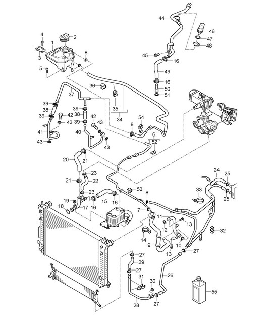 Système de refroidissement du liquide de refroidissement / Vase d'expansion du liquide de refroidissement (PR:D50) Cayenne 9PA1 (957) 3.0L Diesel 2007-10