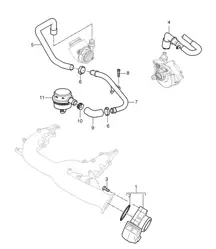 Throttle valve adapter / Breather line / Crankcase housing (Model: 059D) Cayenne 9PA1 (957) 3.0L Diesel 2007-10
