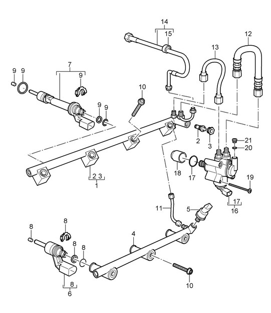 Brandstofverzamelleiding / Hogedrukinjector / Hogedrukpomp (Model: 5501) Cayenne 9PA1 (957) 3.6L 2007-10