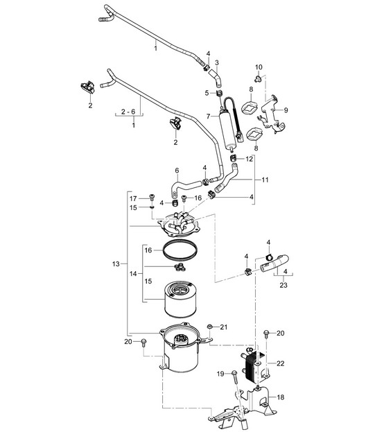 Système de carburant / Conduite de carburant / Filtre à carburant / Refroidissement du carburant (PR:D50) Cayenne 9PA1 (957) 3.0L Diesel 2007-10