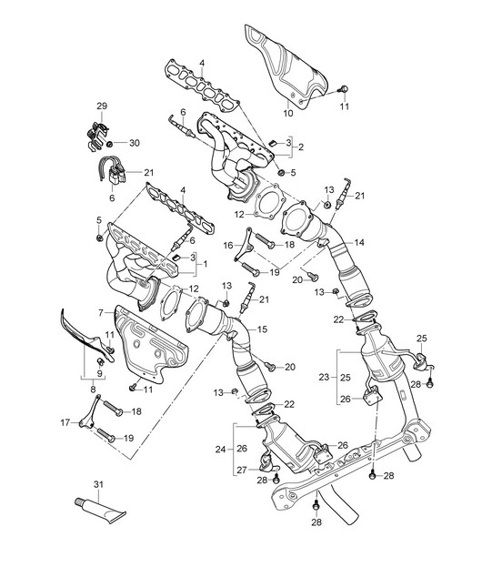 Système d'échappement / Collecteurs d'échappement / Convertisseur catalytique (PR:D5V) Cayenne 9PA1 (957) 4.8L 2007-10