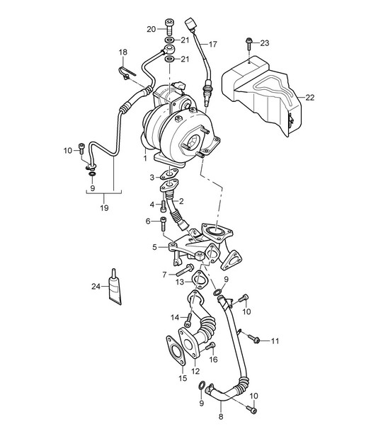 Turbocompressore gas di scarico/tubo olio (Modello: 059D) Cayenne 9PA1 (957) 3.0L Diesel 2007-10