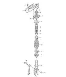 Suspension / Shock absorber strut / Bracket (PR:1BA,1BW, 1BH) Cayenne 9PA1 (957) 2007-10