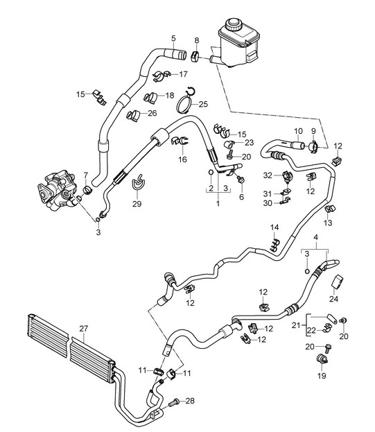 动力转向器 / 管路 / 油冷却器 / 适用于 -PDCC- (PR:D5X,D50) Cayenne 9PA1 (957) 3.6L / 3.0L 柴油 2007-10 的不同零件