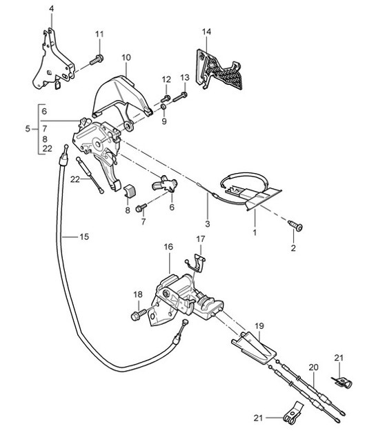 Diagram 701-005 Porsche 997 MK1 Carrera 2 3.6L 2005-08 Hand Lever System, Pedal Cluster 