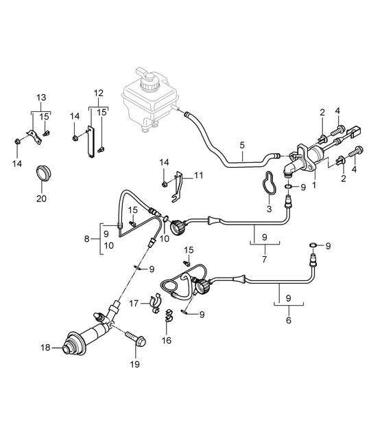 Clutch actuation / Clutch master cylinder / Clutch tube (PR:G0L, 6-speed manual) Cayenne 9PA1 (957) 2007-10