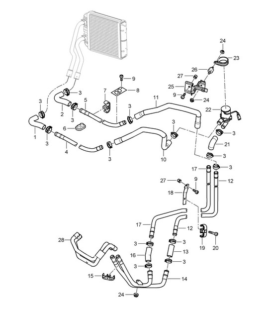 Calentador/línea de alimentación/línea de retorno (PR:D5X,D5V, D5Z) Cayenne 9PA1 (957) 3.6L / 4.8L 2007-10