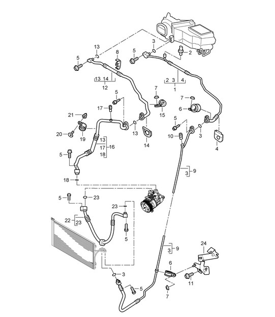 Circuit réfrigérant (PR:D5X,9AB, 9AD) - AVANT - Cayenne 9PA1 (957) 3.6L 2007-10