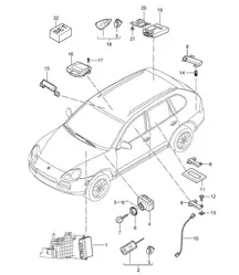 Control units / Ignition/starter switch / Garage door opener / Receiving part / Auxiliary heater / Aerial Cayenne 9PA1 (957) 2007-10
