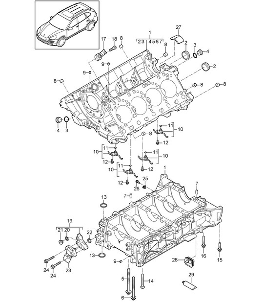Crankcase housing / Individual parts (Model: 4802,4852, CFTB,CFT, CYXA,CYX) Cayenne 92A (958) 4.8L 2011-18
