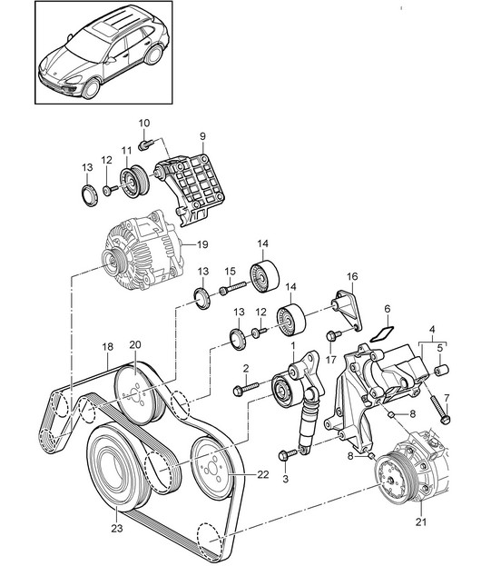 Belt tensioner / Belt drive (Model: 059E) Cayenne 92A (958)  3.0L Diesel >>05/2011