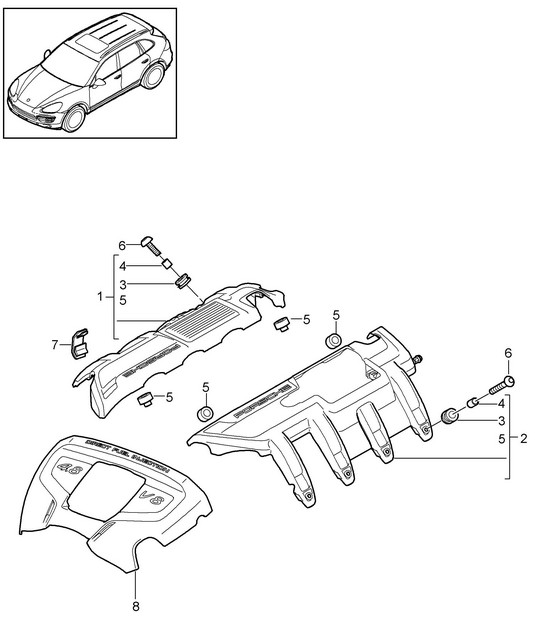 Copertura motore (Modello: 4802,4852, CFTB,CFT, CYXA,CYX) Cayenne 92A (958) 4.8L 2011-18