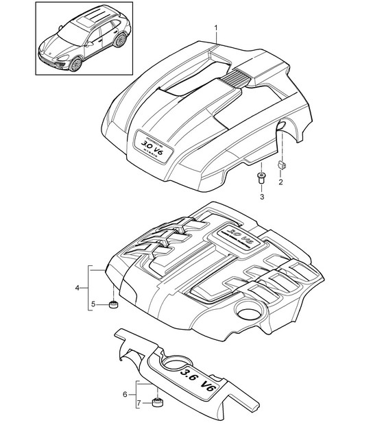 Copertura motore (Modello: 06EC,059E, 5502,CGEA, CGE,CGFA, CRCA,CRCB, CJT,CNRB, CUDB,CUDC, CURA,CUR, CVVA,CVVB, CVVC,CXZA, CXZ,CEYA) Cayenne 92A (958) 3.6L / 3.0L Diesel / 3.0L Ibrido / 4.2L Diesel 2011-18