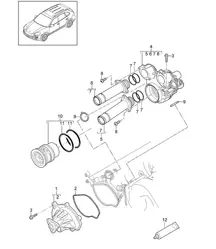 Coolant pump / Thermostat housing (Model: CURA,CUR, CXZA,CXZ) Cayenne 92A (958) 3.6L 2011-18