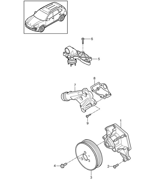 Pompe à liquide de refroidissement / Boîtier de thermostat (Modèle : 06EC,CGEA, CGE,CGFA,CJT) Cayenne 92A (958) 3.0L HYBRID 2011-18