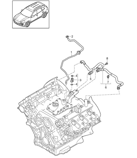 Ventilazione alloggiamento basamento (Modello: 06EC,CGEA, CGE,CGFA,CJT) Cayenne 92A (958) 3.0L HYBRID 2011-18