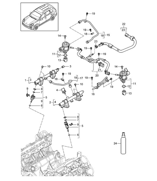 Brandstofverzamelleiding / hogedrukinjector / hogedrukpomp (Model: CURA,CUR, CXZA,CXZ) Cayenne 92A (958) 3.6L 2011-18