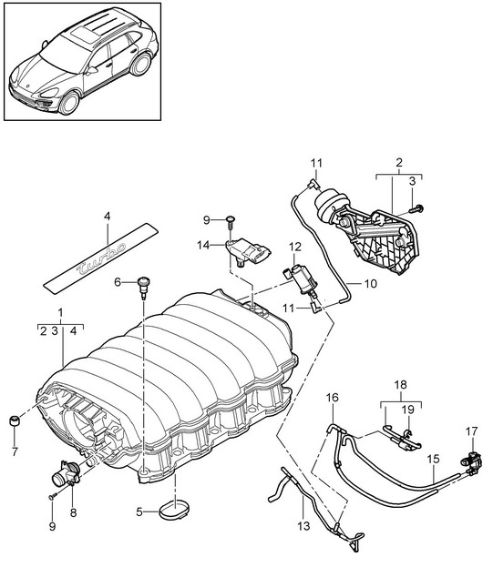 Intake air distributor (Model: 4802,4852, CFTB,CFT, CYXA,CYX) Cayenne 92A (958)  4.8L 2011-18