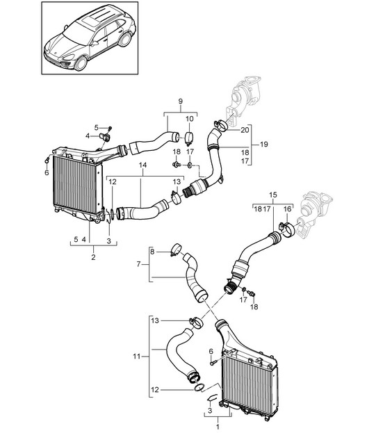 Refroidisseur d'air de suralimentation / Tuyau de pression (PR:DD8) Cayenne 92A (958) 4.2L DIESEL 2011-18