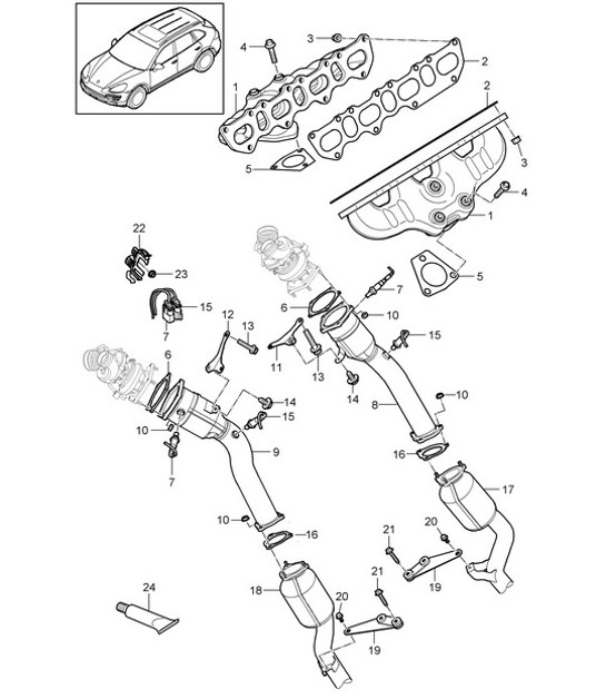 Diagram 202-005 Porsche 955 Cayenne 3.2L V6 2003-06 Fuel System, Exhaust System