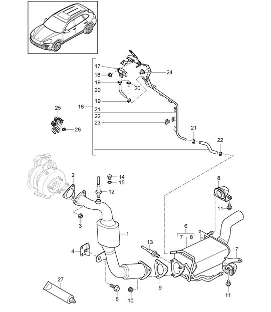 Système d'échappement / Catalyseur / Filtre à particules diesel / Ligne de commande (PR:D50,D43, D1V) Cayenne 92A (958) 3.0L DIESEL >>2014