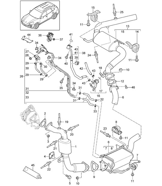 Système d'échappement / Catalyseur / Filtre à particules / Ligne de commande (CNRB,CVVA, CVVB,CVVC) Cayenne 92A (958) 3.0L DIESEL 05/2012-18