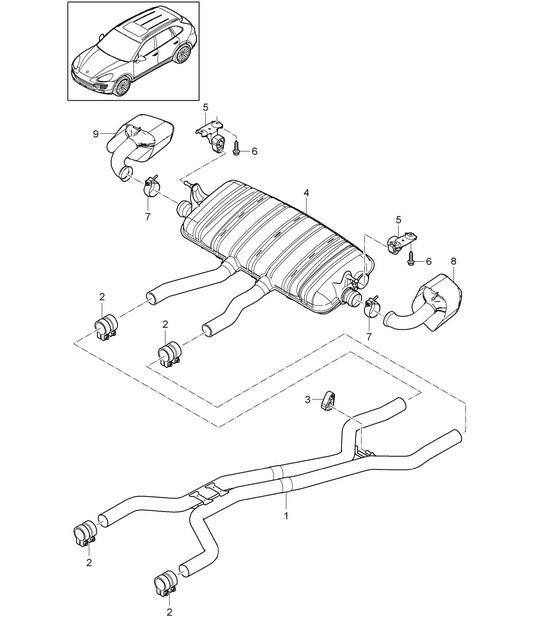 Exhaust system / Front silencer / Rear silencer / Tailpipe (PR:DD8,0P0, 0P3,0P6) Cayenne 92A (958) 4.2L DIESEL 2011-18