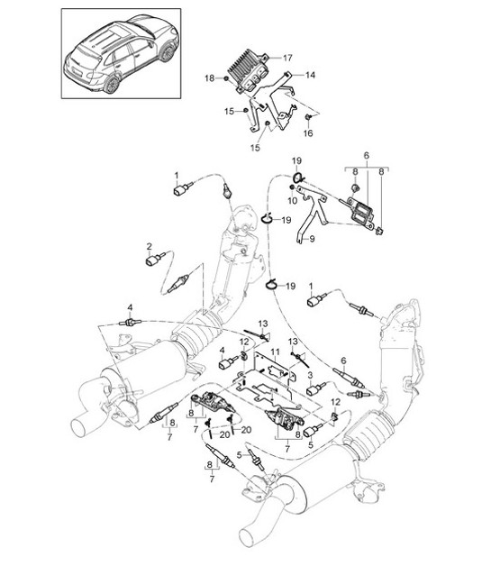 Diagram 202-095 Porsche 957 Cayenne 3.6L 2007-10 Fuel System, Exhaust System