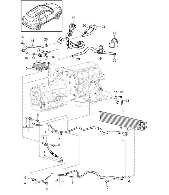 Tiptronic / 齿轮油冷却器 / 冷却液冷却系统 / 油管 (PR:D6V,D58, DT1,DT5,G1G) Cayenne 92A (958) 4.8L 2011-18