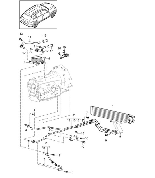 Tiptronic / 齿轮油冷却器 / 散热器 / 油管 (PR:D34,G1G) Cayenne 92A (958) 3.6L 2011-18