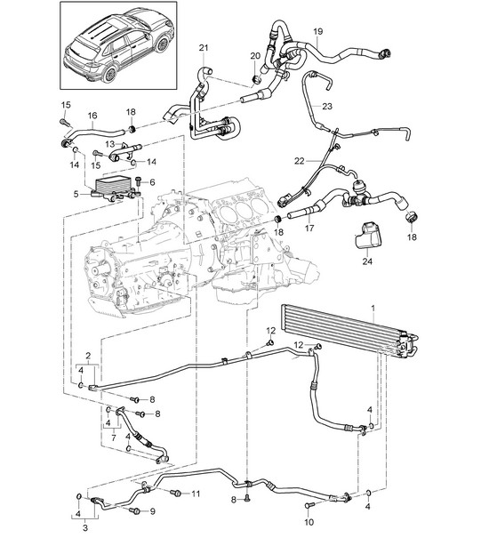 Tiptronic / 齿轮油冷却器 / 散热器 / 油管 (PR:DU2,DU3, G1G) Cayenne 92A (958) 3.6L 2011-18