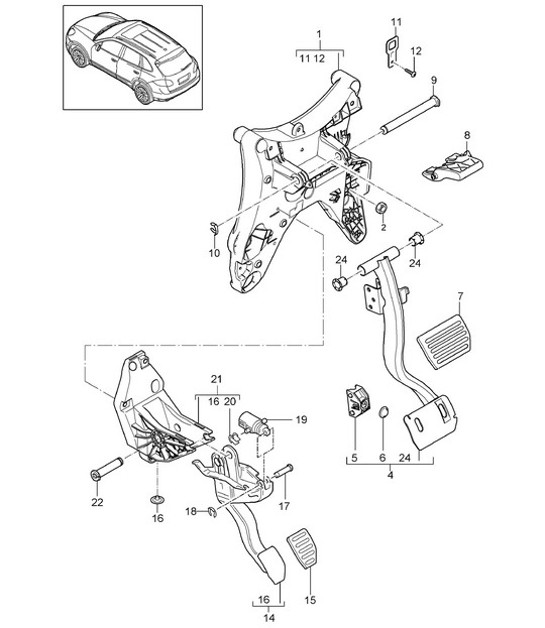 Diagram 702-005 Porsche 卡宴 3.2L V6 2003 年>> 手柄系统、踏板组 