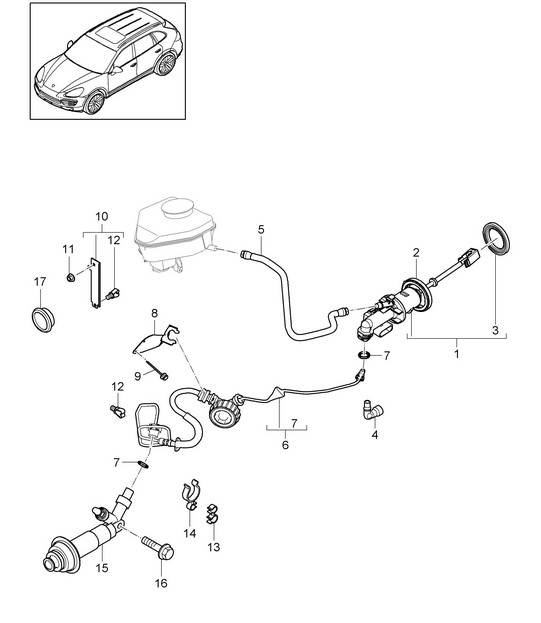 Commande d'embrayage / Maître-cylindre d'embrayage / Tube d'embrayage (PR:G0L, Manuelle 6 vitesses) Cayenne 92A (958) >>2014