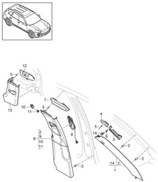 Bekleding / A-stijl / B-stijl / C-stijl / en vervormingselement - BOVEN - Cayenne 92A (958) 2011-18
