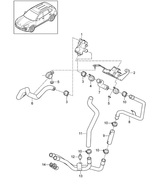 Hose / Wheel housing heater - HYBRID - Cayenne 92A (958) 2011-18