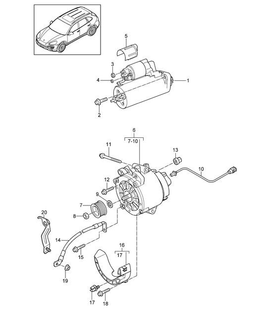 Startmotor / Dynamo / Massaleiding Cayenne 92A (958) >>2014