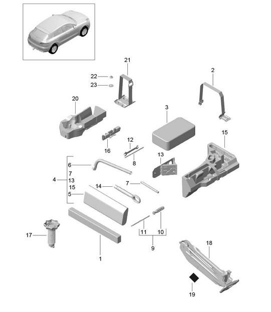 Outillage / Cric / Triangle de présignalisation / Trousse de secours 95B.1 Macan 2014-18