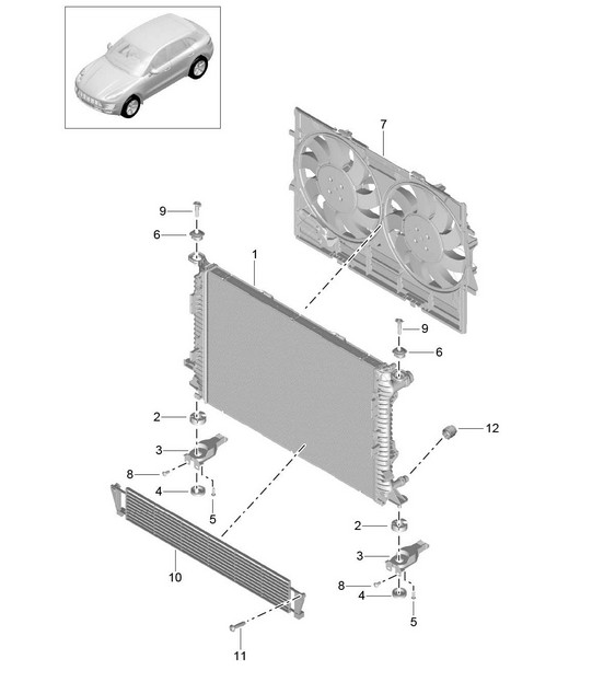 Sistema de refrigeración de refrigerante / Enfriador de refrigerante (Modelo: CTLA,CTL, CTMA,CTM, CDUD,CTBA, CTBB,CTBC, DCNA,DCN, DHKA,DHK) 95B.1 Macan 3.0L / 3.6L / 3.0L Diesel 2014-18