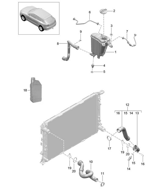 Kühlmittelkühlsystem / Kühlmittelausgleichsbehälter (Modell: CDUD,CTBA, CTBB,CTBC) 95B.1 Macan 3.0L Diesel 2014-18