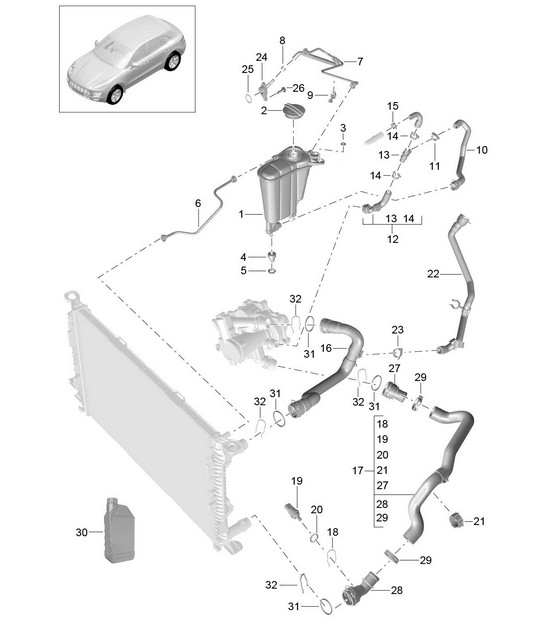 Kühlmittelkühlsystem / Kühlmittelausgleichsbehälter (Modell: CNCC,CNC, CYNA,CYPA, CYP,CYNB) 95B.1 Macan 2.0L 2014-18