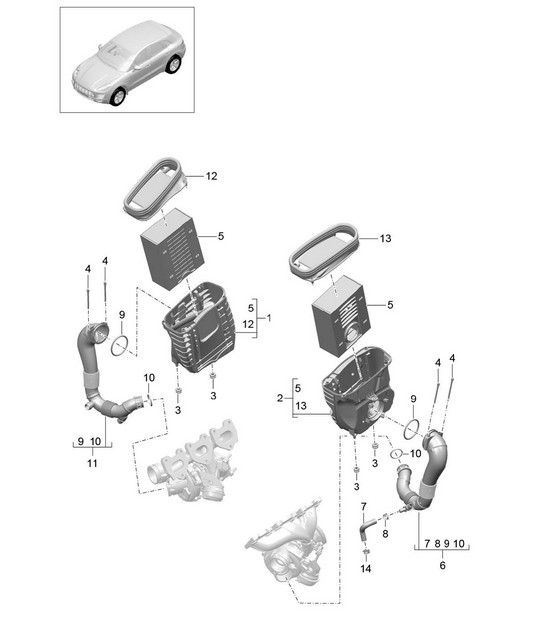 Luftfilter mit Anschlussteilen (Modell: CTMA,CTM, CTLA,CTL, DCNA,DCN, DHKA,DHK) 95B.1 Macan 3.0L / 3.6L 2014-18