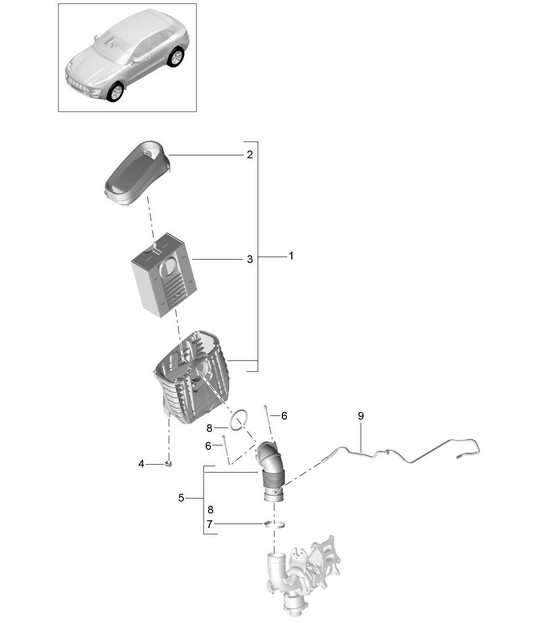 Filtre à air avec pièces de connexion (Modèle : CNCC,CNC, CYNA,CYPA, CYP,CYNB) 95B.1 Macan 2.0L 2014-18
