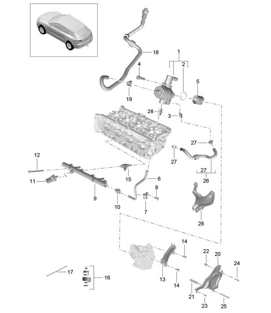 Fuel collection pipe / High-pressure injector  / High pressure pump (Model: CNCC,CNC, CYPA,CYP) 95B.1 Macan 2.0L 2014-18